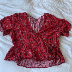 RED NSR WRAP CROP TOP